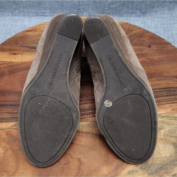 Lucky Brand Shylow Western Wedge Ankle Boot Laces & Side Zip Tan Size 7.5 - Picture 6 of 9